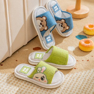 Strict selection of summer children's slippers home wholesale indoor linen wood floor cute rabbit bear boys and girls slippers