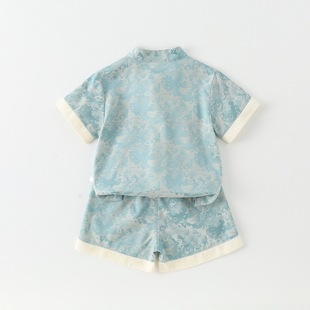 Guofeng suit summer men's baby 2025 thin baby short sleeve top pants split two-piece set a generation of hair
