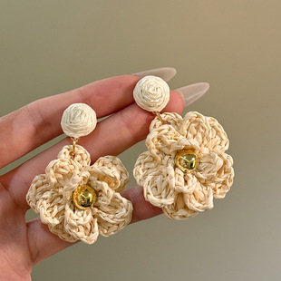 String Flower Fragrance ~ Spring and Summer Braided Flower Earrings Women's 2025 New Explosions Earrings Seaside Photograph Holiday Earrings