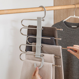 Multi-functional Hanger Pants Rack Multi-layer Clip Storage Hanger Pants Simple Magic Pants Pants Folding Stainless Steel Free Shipping
