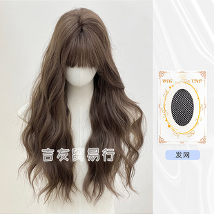 Jiyou trade line wig women full head cover hazelnut gray brown daily women long hair curly hair in stock wholesale cross-border