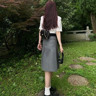 High Waist College Style Suit Skirt Grey Pleated Skirt Women's 2023 New A- line High-end Slim Look All-match