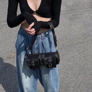 Advanced Design Sense Niche Spice Girl Bag Woven Double Pocket Cylinder Bag Underarm Bag All-match Motorcycle Style Crossbody Bag Trendy