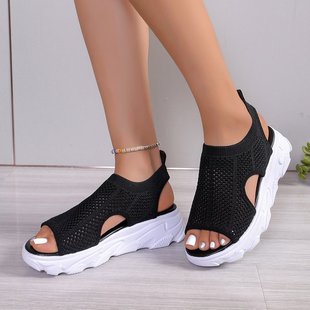 Cross-border Summer New Korean Style Fashionable Fish-mouth Flip-on Platform Platform Fashionable Casual plus size Women's Roman Sports Net Sandals