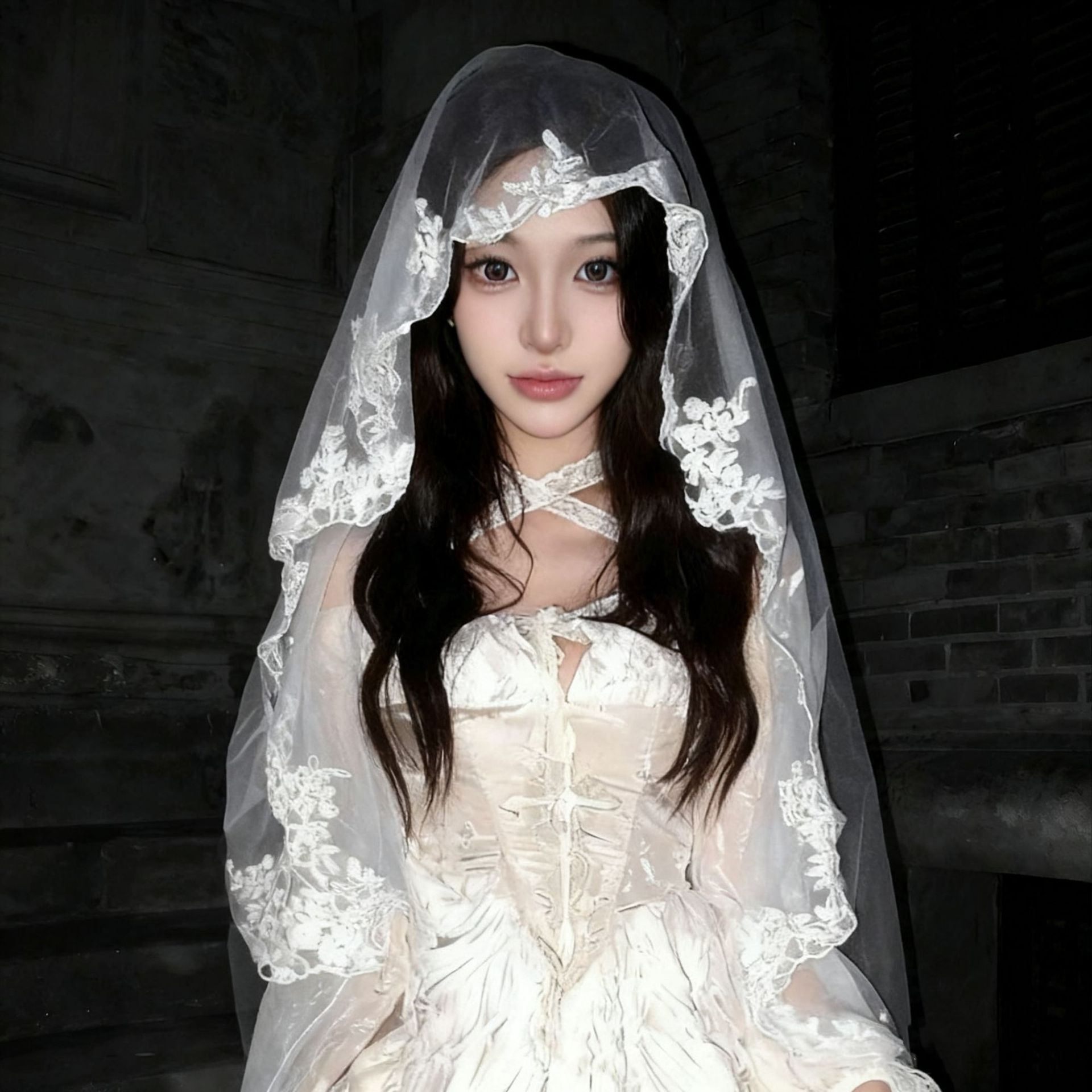 Ghost Bride White Veil Female Halloween Gothic Style Hair Accessories Cos Lolita Lolita Wedding Bride Headdress