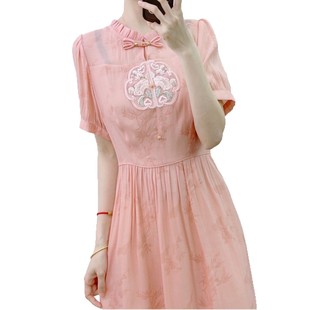 Early Summer 2025 New Products New Chinese Style National Style Embroidery Fashion Temperament Slimming Short Sleeve Medium Length dress 022