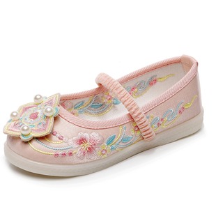 Girls' Hanfu Shoes Ethnic Style Children's Dance Cloth Shoes Tight Ancient Clothes Shoes Children's Embroidered Shoes Pearl Tight Ancient Style