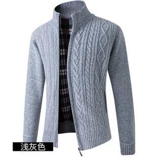 Cross-border Men's Jacket Vertical Collar Youth Fleece-lined Thickened Jacket Men's Sweater Casual Twisted Knitted Cardigan Top