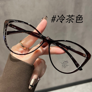 New Retro Cat's Eye Flat Mirror European and American Glasses Frame Cyber Red Plain Anti-blue Light TR90 Women's Can-match Myopia