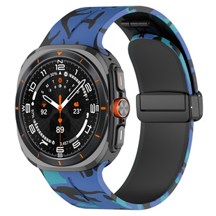 For Samsung Galaxy Watch 7 Ultra Camouflage Silicone Magnetic Buckle Strap Printed Folding Buckle Wristband