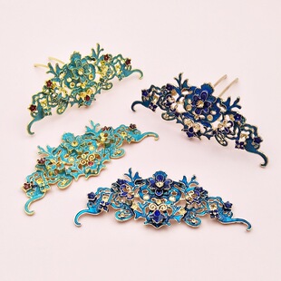 Ancient Style Ming and Qing Dynasty Cloisonne Burned Blue Hair Crown Ancient Suit Court Hanfu Vintage Ming and Song Dynasty Hair Accessories Hair Crown