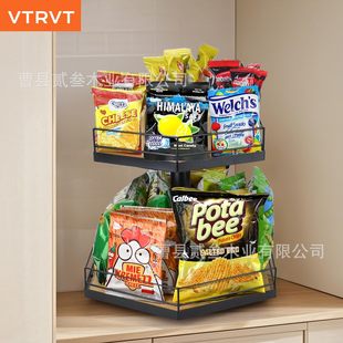 Wooden Snack Storage Rack Double-layer Rotatable Bamboo Snack Rack Flatting Rack with Partition Plate Wooden Snack Holder