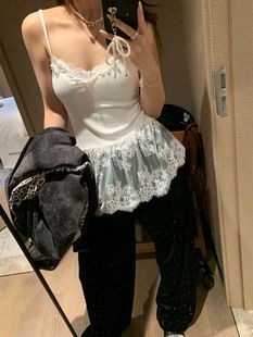2025 Explosive Ballet Style Stacked Camisole Beautiful Lace Skirt with Chest Pad All-match Outer Wear Sexy Top