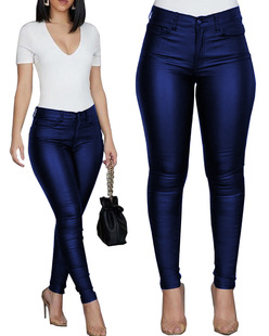 2024 autumn and winter cross-border new Amazon wish solid color PU leather pants casual sexy skinny pants women's trousers foreign trade