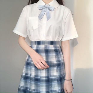 Uniform Female Summer White Shirt Student College Style Pointed Collar Versatile Short-Sleeved Orthodox Milk White Accordion Pleated Shirt