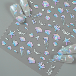 Redanco new 5D relief jellyfish starfish shell light nail stickers stereo adhesive nail stickers Dr-1012