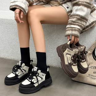 Winter fleece-lined cotton shoes women's sneaker American thick bottom shoes 2024 explosions muffin high top shoes casual dad shoes