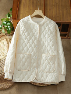Cotton Coat Winter Warm Simple Style Western Style Cotton Coat Casual Rhombic Lightweight Cotton Coat Loose Short Solid Color Coat Women