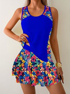 2025 European and American Foreign Trade Sports Style Split Swimsuit Sunflower Pattern Bright Color Skirt Swimsuit Amazon Tankini