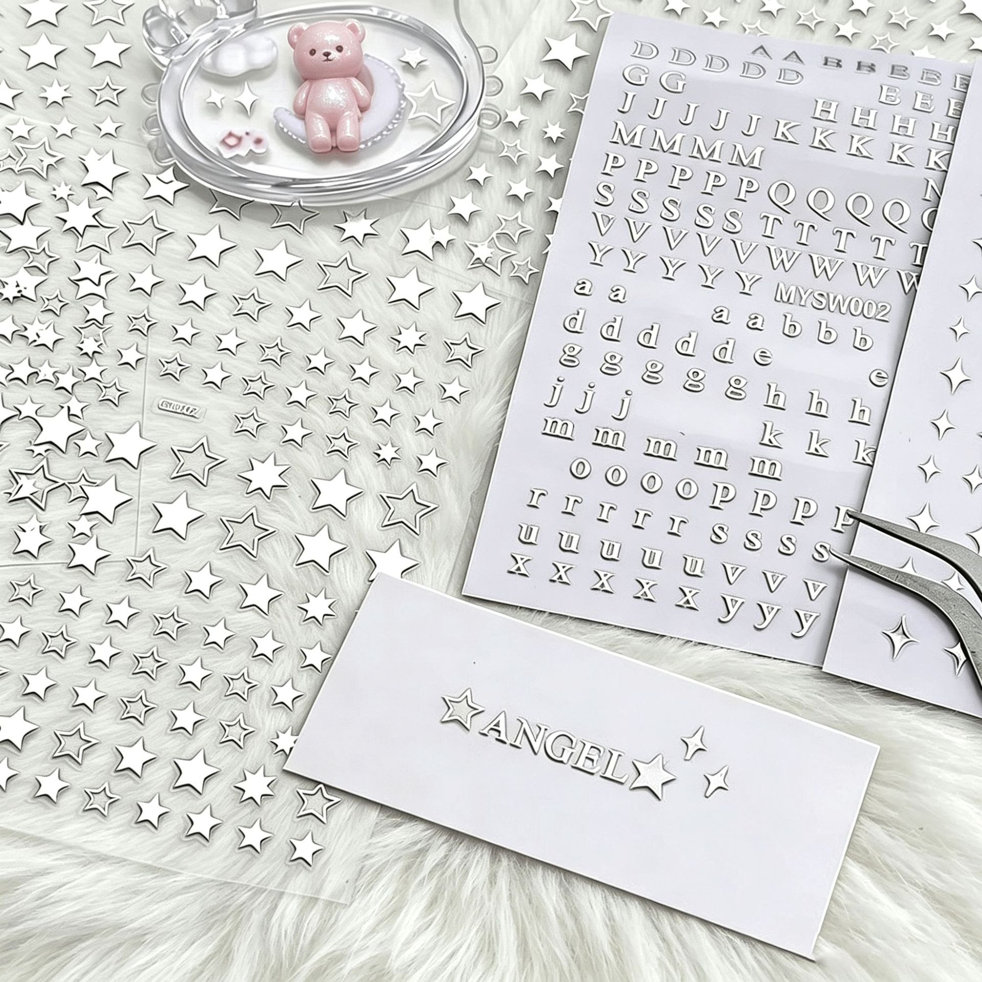 Customized silver letter and star PVC adhesive stickers for advertising and logo printing