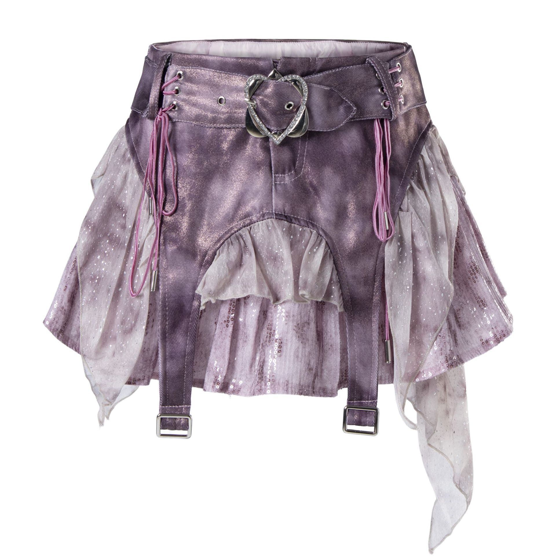 American-Style Sweet-Cool Punk Heavy-Duty Lace-Up Patchwork Irregular Skirt with Mesh Layers, Hot Girl Short Skirt, Direct from Manufacturer