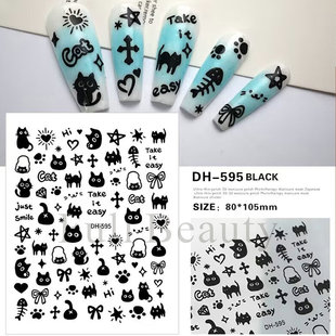 Cross-border hot nail stickers cute kitten black puppy graffiti love childlike adhesive nail stickers wholesale