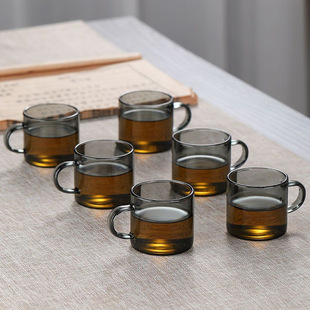 High Temperature Resistant Glass Small Tea Cup with Handle Tea Cup Heat Resistant Thickened Simple Black Small Handle Kung Fu Tea Cup