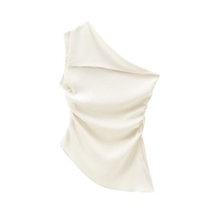 YALTEI autumn new women's European and American French design sense fashion Joker pleated decoration asymmetric tube top