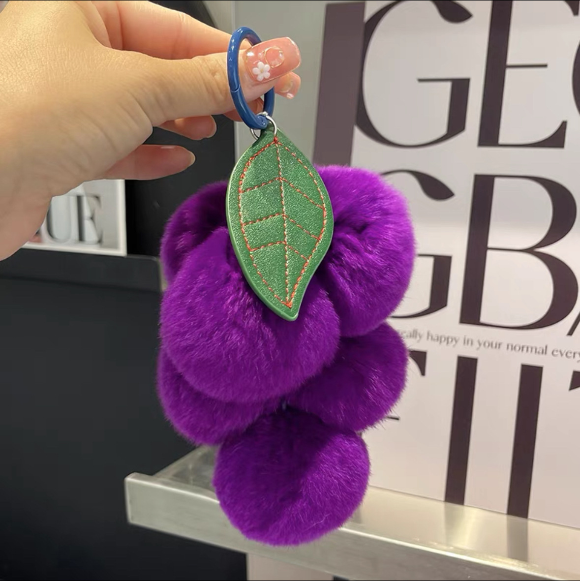 Purple Series ~ Real Rex Rabbit Fur Grape Car Keychain Pendant Ins Bag Accessory Fur Ball Grape Element