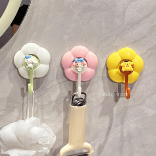 Suction Cup Flower Hook, No Drilling Required, Strong Load-Bearing, Cute Cartoon Cinnamon Dog Bathroom Door Hook, 618 Promotion