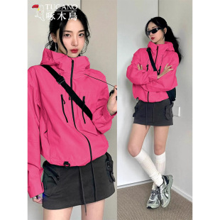Woodpecker Short Jacket Women's 2025 New Spring and Autumn Outdoor Windproof Sports Jacket for Small Men Mountaineering Suit