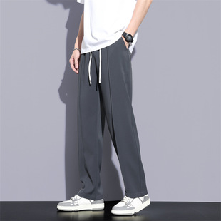Ice Silk Casual Pants Men's Draping Loose Straight Quick-drying Pants Fashionable Brand American Sports Wide-leg Pants Summer Thin