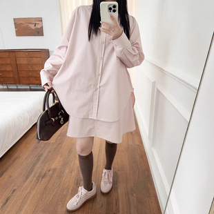 European and American Foreign Trade C Women's Casual Laminated Horn Shirt dress New in Spring 2025