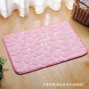 In stock cross-border coral velvet embossed stone floor mat solid color cobblestone bathroom floor mat absorbent non-slip factory wholesale