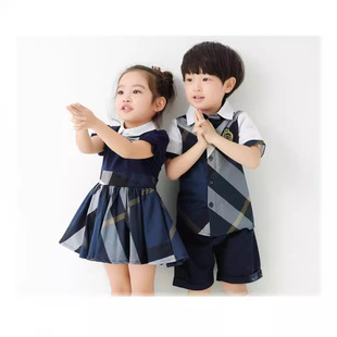 Pink Bear Primary School Class Uniform School Uniform Plaid British Academy Style Kindergarten Garden Uniform Summer Boys and Girls Suit