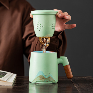 Ceramic office cup stoneware with lid filter tea cup tea separation mug office tea drinking cup