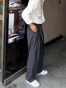 ASCLO Korean-style Loose Casual Lazy Mopping Pants Casual All-match Trendy High Street Belt Pants Dipped Non-ironing Straight Pants