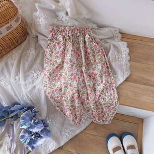 Ins Summer Girls' Loose Trousers Baby Girl's Sweet Floral Anti-mosquito Pants Thin Printed Flower-bouquet Foot Lantern Pants