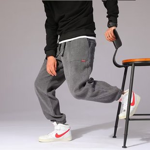 Corduroy casual pants men's autumn and winter ankle-tied trousers student youth fashion brand plus size sports pants all-matching pants