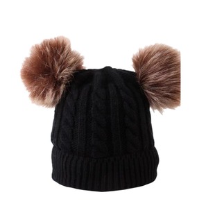 Children's Hat Autumn and Winter Baby Wool Knitted Warm Hat Cute Double Fur Ball Out Cold-proof Cap