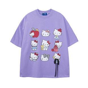 Американский ретро милый Hello Kitty мультфильм с принтом дизайн футболки с короткими рукавами мужской летний свободный повседневный пара топ