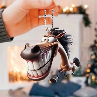 Cartoon Creative Big Mouth Horse 2d Acrylic Pendant Cross-border Flat Car Interior New Pendant Key Backpack Decoration