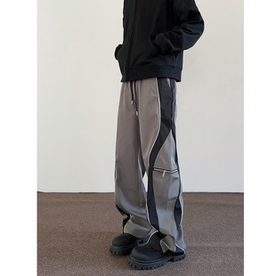 National Fashion Brand Couple's American-style Contrast Color Stitching Clip Casual Pants Men's and Women's Loose Straight All-match Pants Hanging Pants