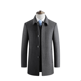 Autumn and Winter New Men's Business Wool Lapel Woolen Outwear Fashionable Velvet Thickeneded Woolen Outwear for Men
