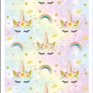 Cross-border Hot Sale Pink Purple Unicorn Animal Party Decoration Tablecloth Cake Flag Banner Tableware Paper Cup Plate Set