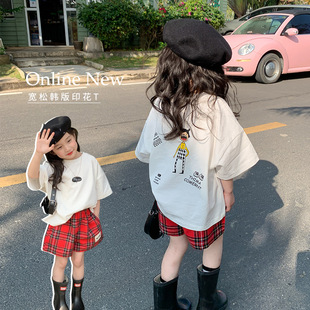 Girls' Short-sleeved Cotton Western Style Children's T-shirt Girls' Summer Loose Front and Back Printed Half-sleeved Top Trendy Children's Wear