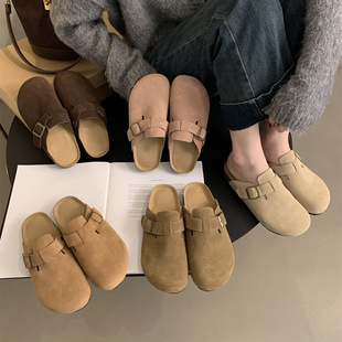 French Style Platform Burcan Shoes Women's 2024 New Spring and Autumn Mori Style Retro Flat Toe Half Slippers Women's Outer Wear Single-layer Shoes