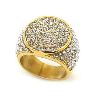 European and American Foreign trade cross-border new 316 stainless steel gold-plated full Diamond luxury hip hop hiphop men's ring JZ218