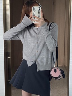 New Grey Knitted Cardigan Women's Autumn Outer Wear Sense Sweater Coat Early Autumn Thin Long Sleeve Top