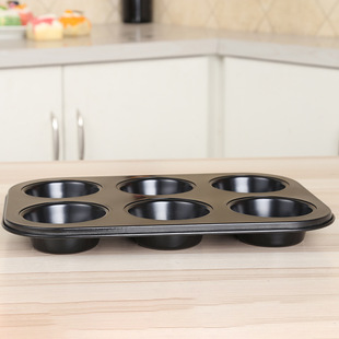 Cross-border supply 6 cups non-stick baking tray with coating high flat round flat bottom Mafen cup 6 cups cake mold